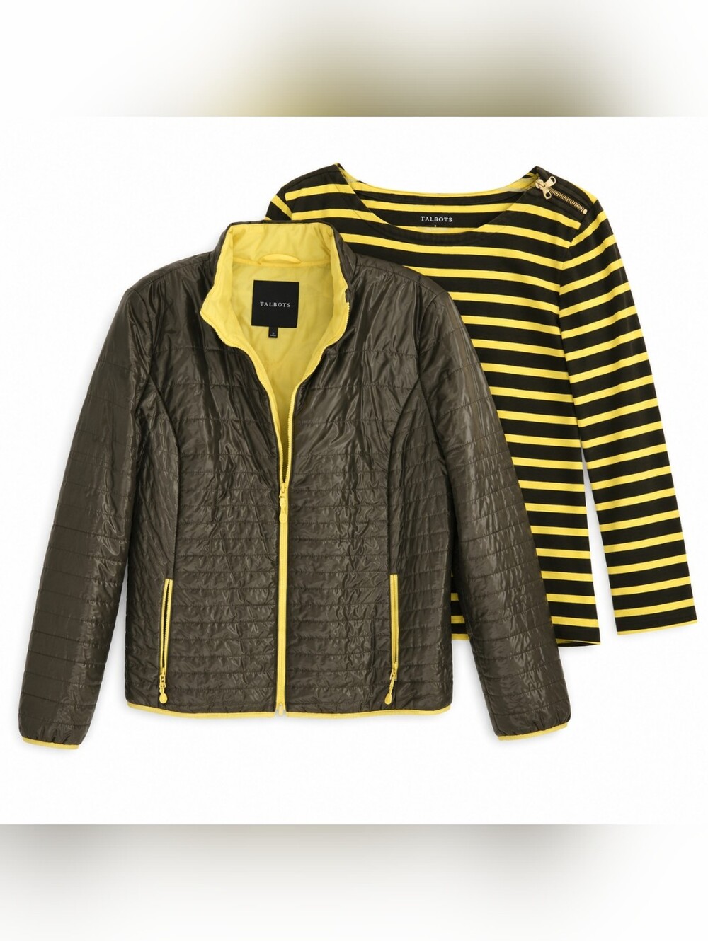 Talbots Jacket And Top Olive Green primaloft winter Jacket And Stripe Top